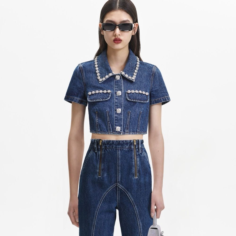 Self-Portrait Wide-Leg Stitched High-Rise Denim Jeans 26 - Picture 15 of 16